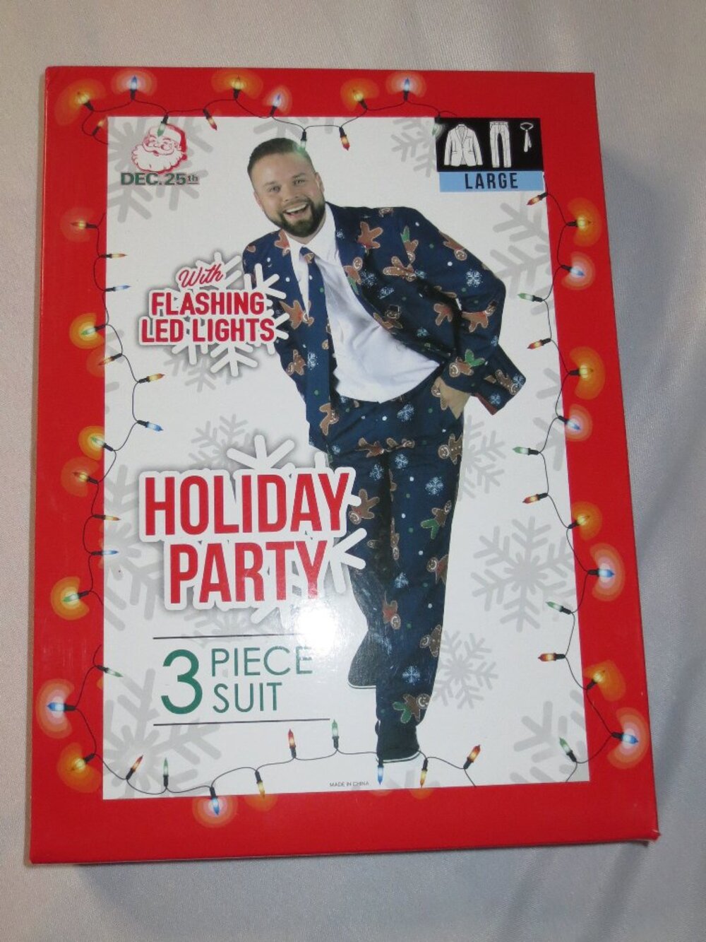 NEW WITH TAGS-HOLIDAY PARTY 3 PC SUIT-BLUE-GINGERBREAD-LED FLASHING LIGHTS-SZ L